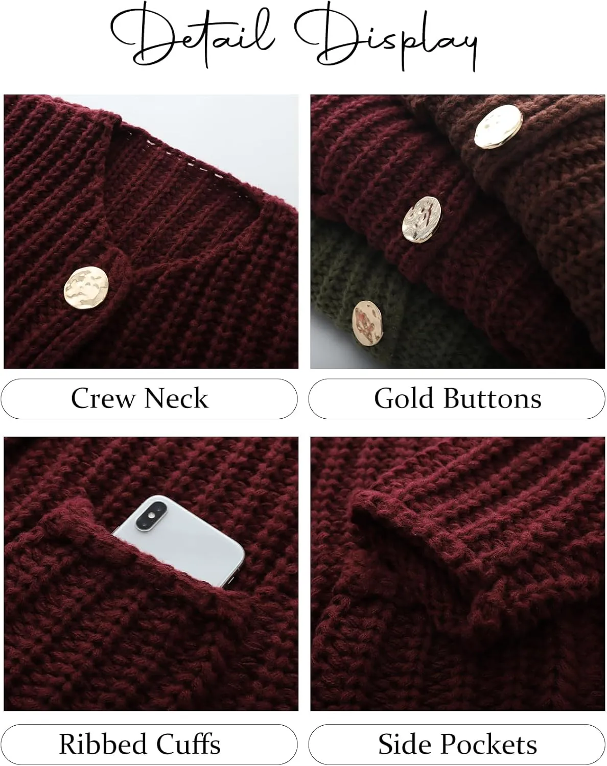 Flygo Cropped Cardigan Sweaters for Women Long Sleeve Cable Knit Cardigan Open Front Chunky Cardigan Sweaters with Pockets