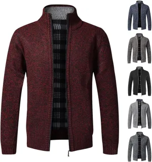 Fxbar Men's Cardigan Sweaters Stand Collar Casual Full Zip Sweaters Slim Fit Knitted Cardigans with Pockets