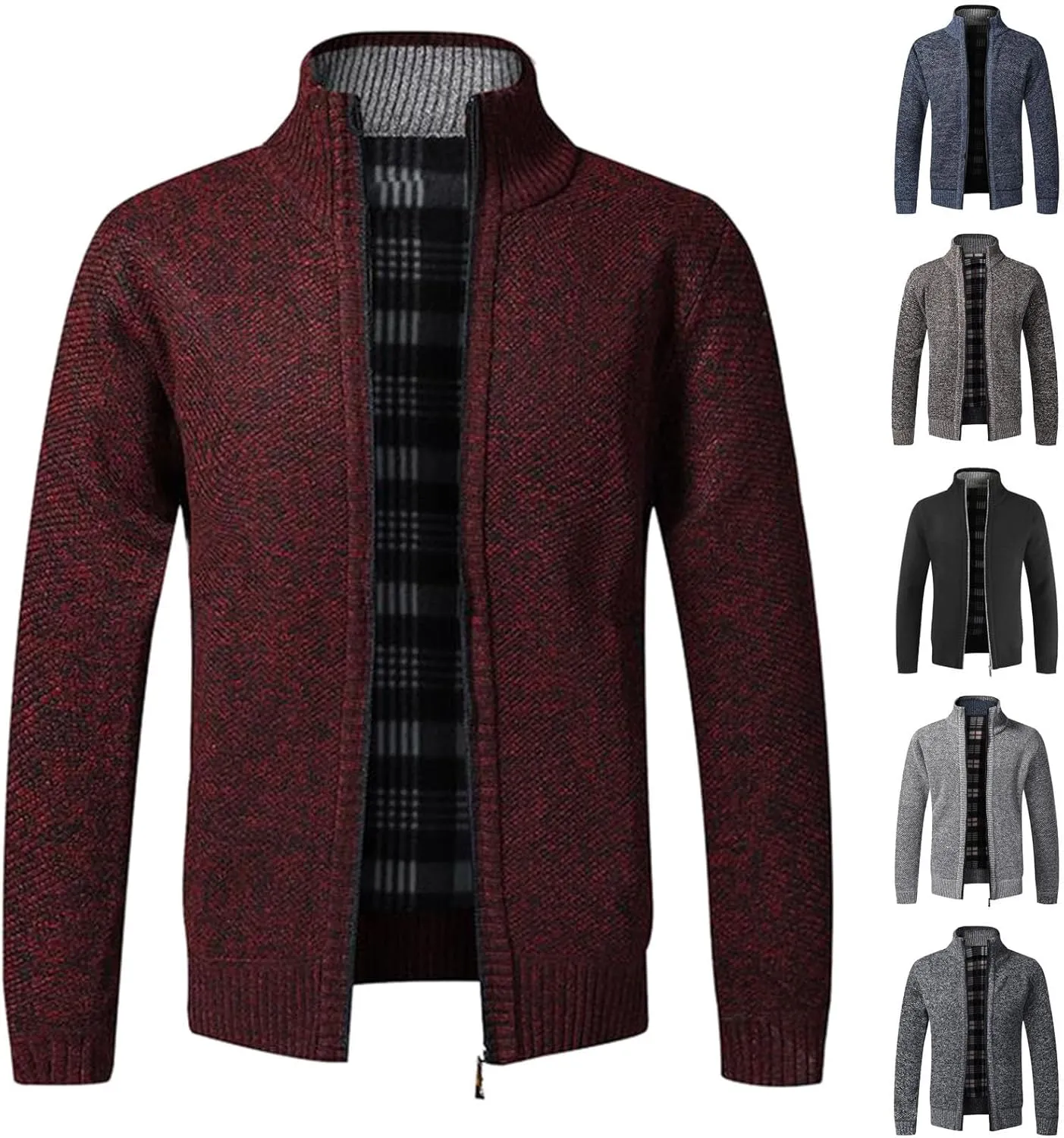 Fxbar Men's Cardigan Sweaters Stand Collar Casual Full Zip Sweaters Slim Fit Knitted Cardigans with Pockets