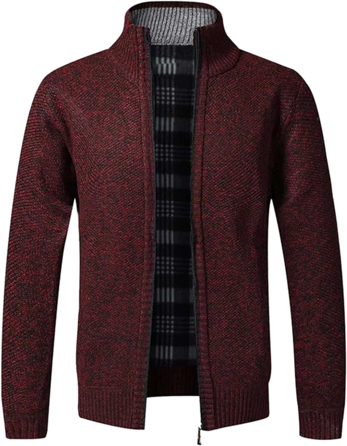 Fxbar Men's Cardigan Sweaters Stand Collar Casual Full Zip Sweaters Slim Fit Knitted Cardigans with Pockets