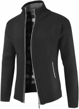 Fxbar Men's Cardigan Sweaters Stand Collar Casual Full Zip Sweaters Slim Fit Knitted Cardigans with Pockets
