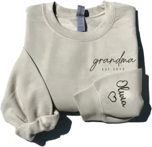 GODMERCH Custom Embroidered Grandma Sweatshirt, Grandma Sweater, Personalized Grandma Sweatshirts For Women, Grandma Birthday Gifts, Grandma Gifts From Grandchildren, Grandma Gifts