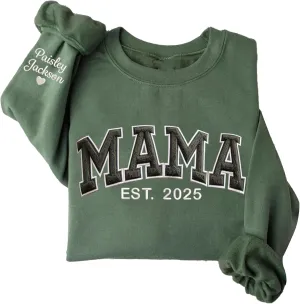GODMERCH Custom Embroidered Mama Sweatshirts & Hoodie Faux Fur Chenille, Personalized Embroidered Kid Name On Sleeve, Mom Sweatshirts Faux Fur Chenille For Women, Mom Gifts, Gifts For Mothers Day
