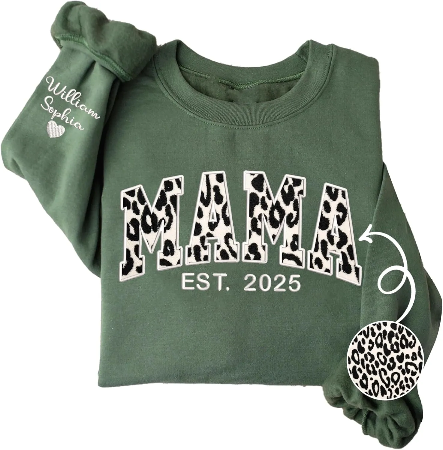 GODMERCH Custom Embroidered Mama Sweatshirts & Hoodie Faux Fur, Custom Embroidered Kid Name On Sleeve, Mama Sweatshirts Faux Fur For Women, Gifts For Mom, Grandma, Gifts For Mothers Day, Christmas