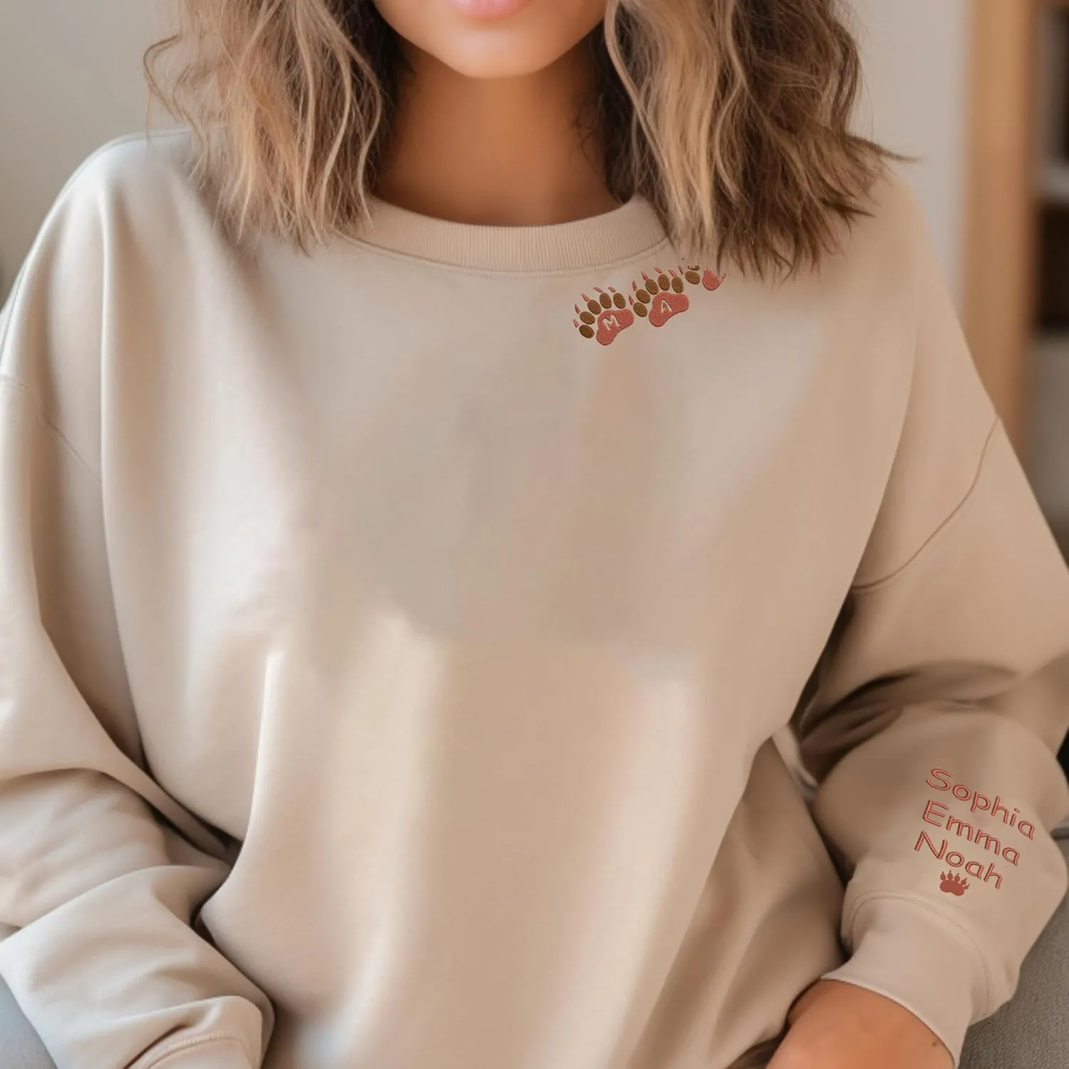 Godmerch Personalized Embroidered Mama Sweatshirts For Women, Gift For Mom, Gift For Mom, Mama Text on Sleeve Christmas