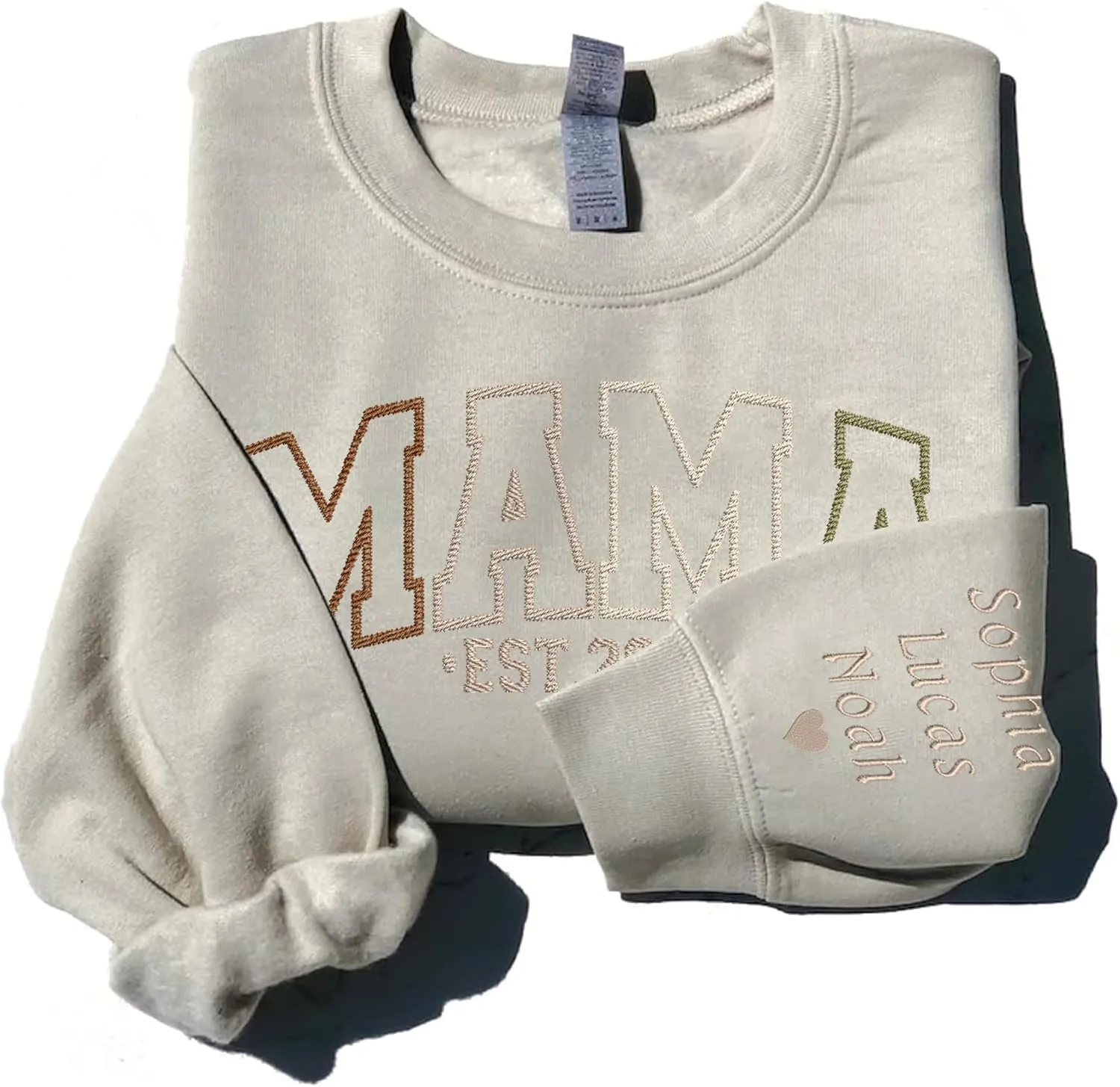 Godmerch Personalized Embroidered Mama Sweatshirts For Women, Gift For Mom, Gift For Mom, Mama Text on Sleeve Christmas