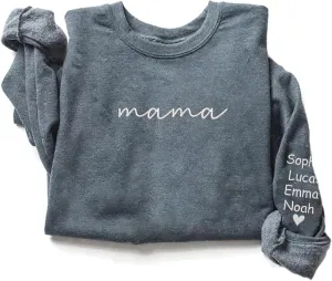 Godmerch Personalized Embroidered Mama Sweatshirts For Women, Gift For Mom, Gift For Mom, Mama Text on Sleeve Christmas