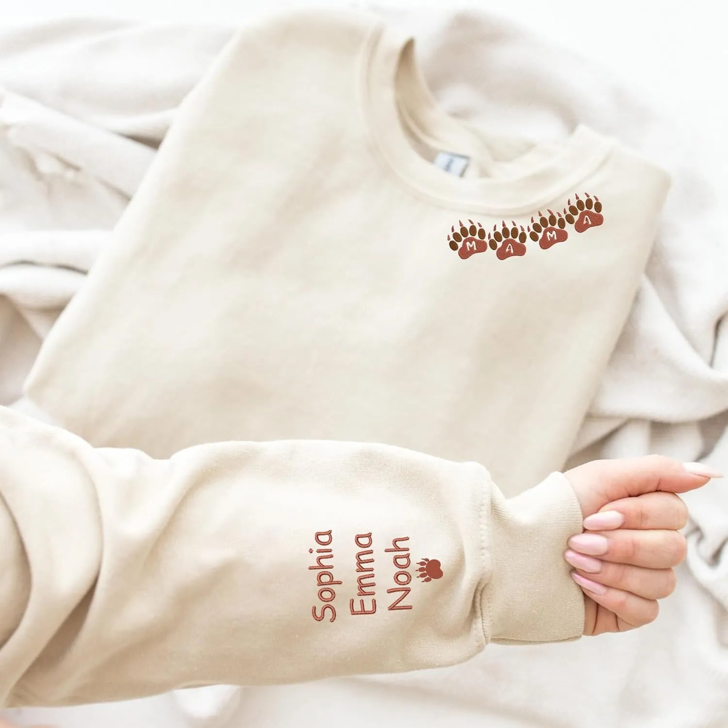 Godmerch Personalized Embroidered Mama Sweatshirts For Women, Gift For Mom, Gift For Mom, Mama Text on Sleeve Christmas