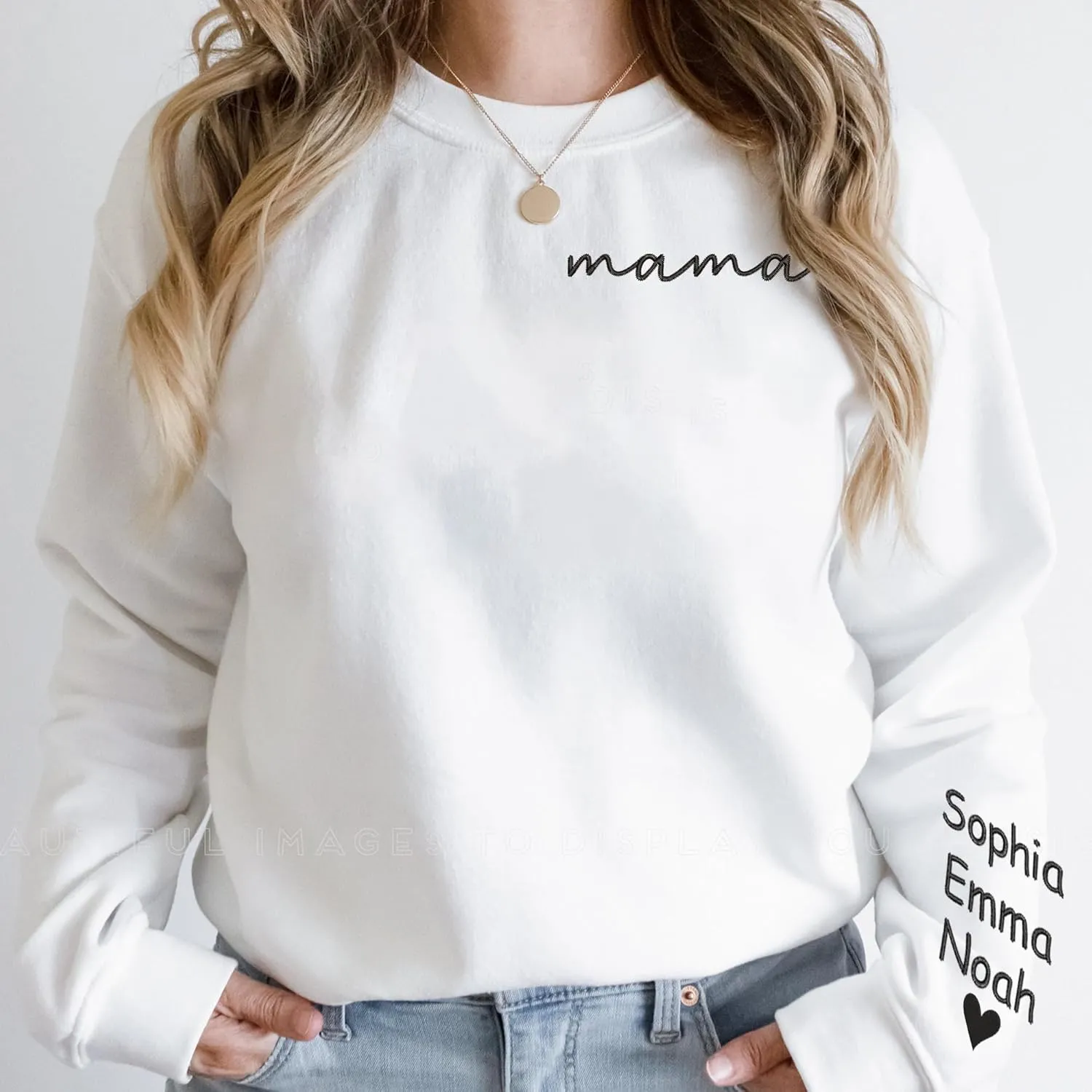 Godmerch Personalized Embroidered Mama Sweatshirts For Women, Gift For Mom, Gift For Mom, Mama Text on Sleeve Christmas