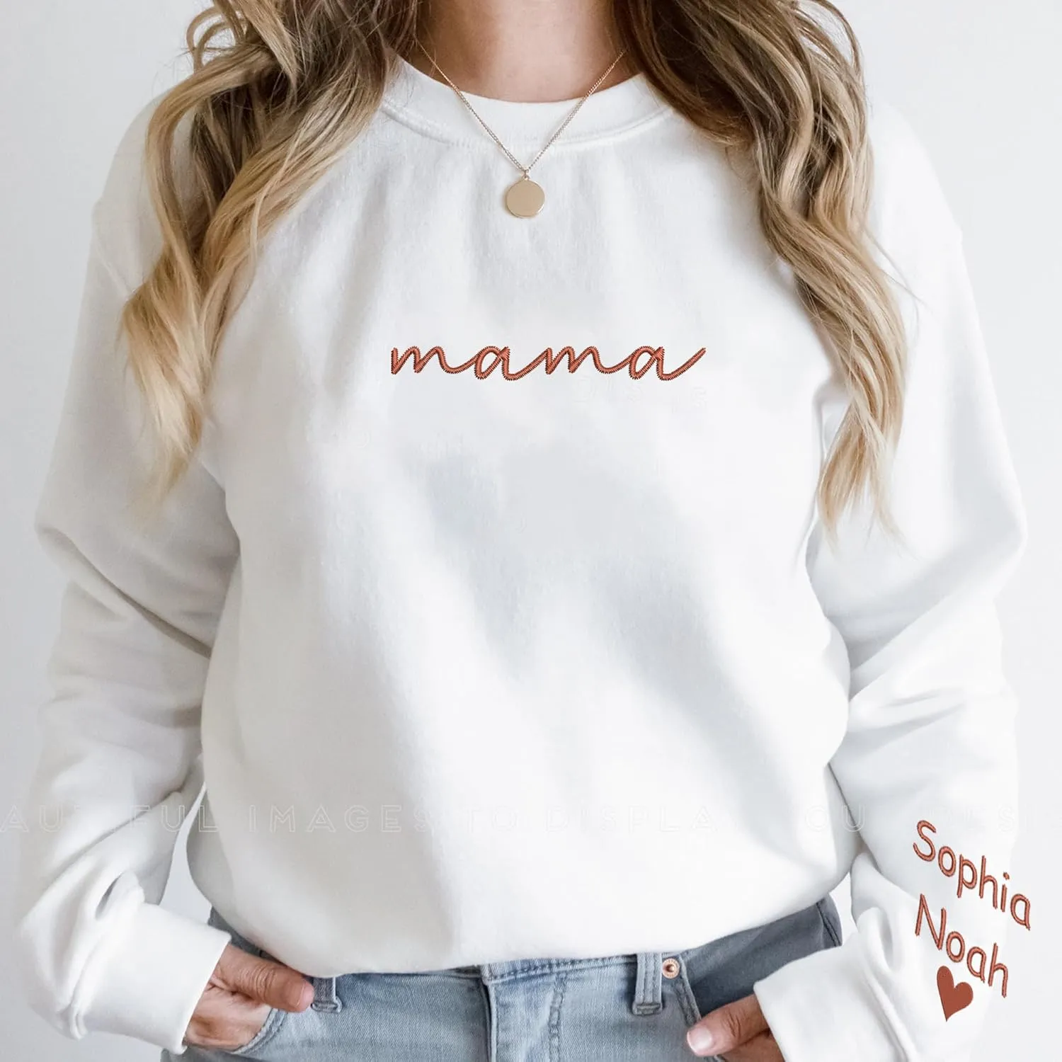 Godmerch Personalized Embroidered Mama Sweatshirts For Women, Gift For Mom, Gift For Mom, Mama Text on Sleeve Christmas