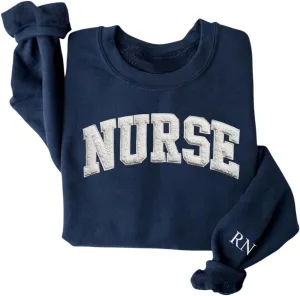 GODMERCH Personalized Embroidered Nurse Sweatshirts For Women, Chenille Patch Sweatshirt, Nurse Gifts, Registered Nurse Sweatshirt, Custom Name Nurse Embroidered