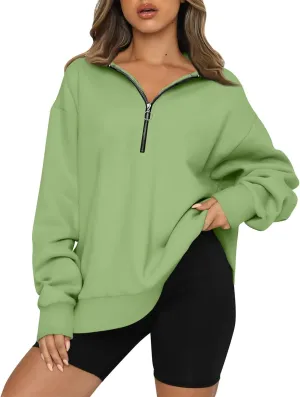 GOFULY Sweatshirt For Women Fall Quarter Zip Pullover Baggy Solid Outfits Long Sleeve Lapel Collared Clothes 2024 Trendy