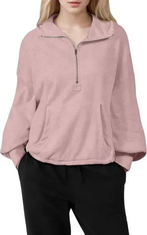 GOFULY Sweatshirt For Women Fall Quarter Zip Pullover Baggy Solid Outfits Long Sleeve Lapel Collared Clothes 2024 Trendy