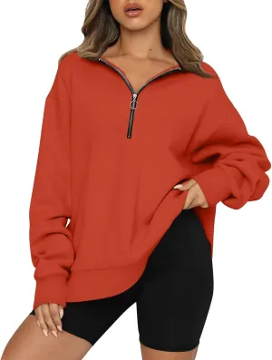GOFULY Sweatshirt For Women Fall Quarter Zip Pullover Baggy Solid Outfits Long Sleeve Lapel Collared Clothes 2024 Trendy