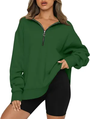 GOFULY Sweatshirt For Women Fall Quarter Zip Pullover Baggy Solid Outfits Long Sleeve Lapel Collared Clothes 2024 Trendy