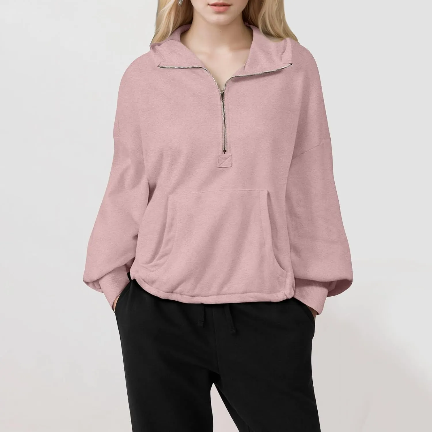 GOFULY Sweatshirt For Women Fall Quarter Zip Pullover Baggy Solid Outfits Long Sleeve Lapel Collared Clothes 2024 Trendy