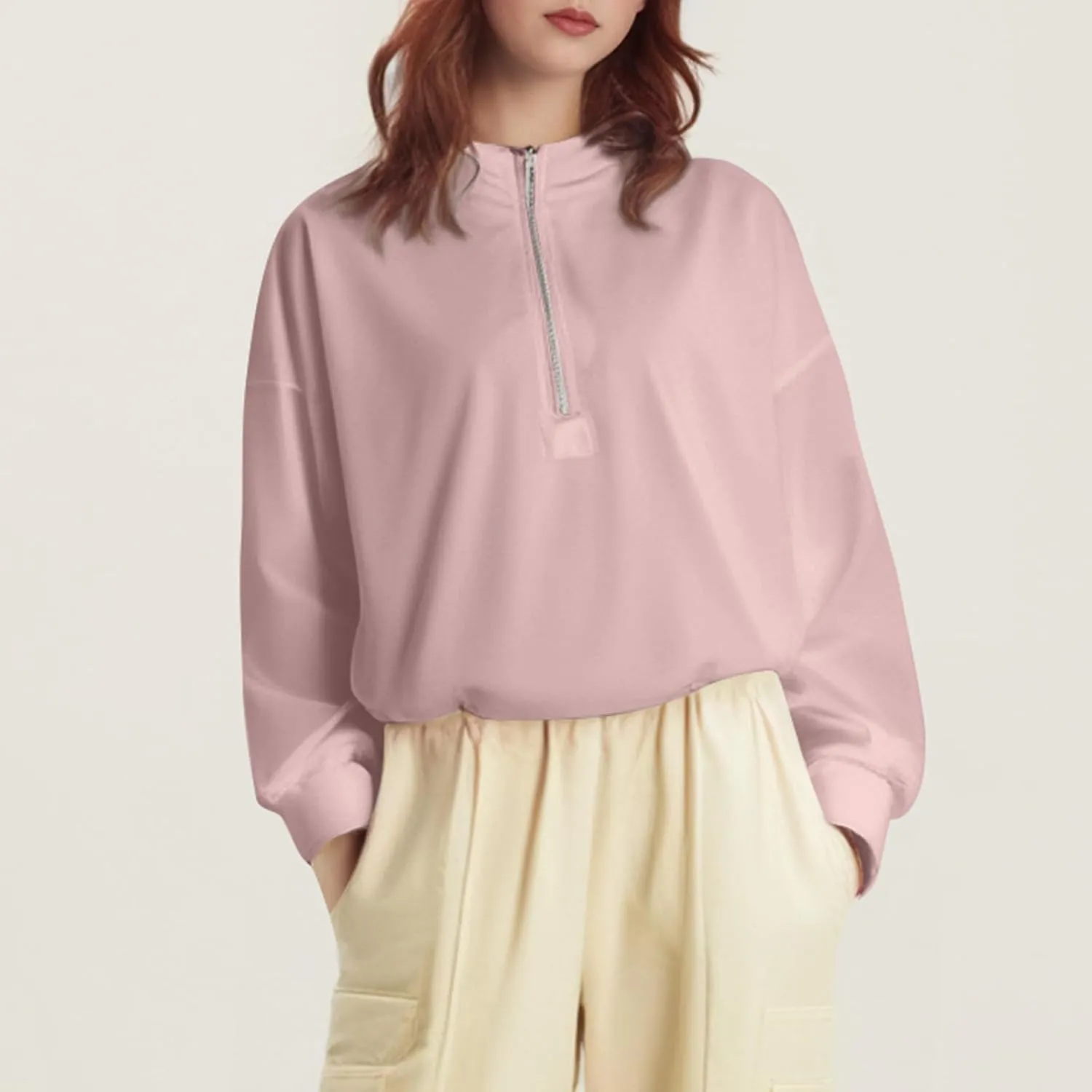GOFULY Sweatshirt For Women Fall Quarter Zip Pullover Baggy Solid Outfits Long Sleeve Lapel Collared Clothes 2024 Trendy