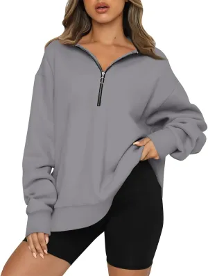 GOFULY Sweatshirt For Women Fall Quarter Zip Pullover Baggy Solid Outfits Long Sleeve Lapel Collared Clothes 2024 Trendy