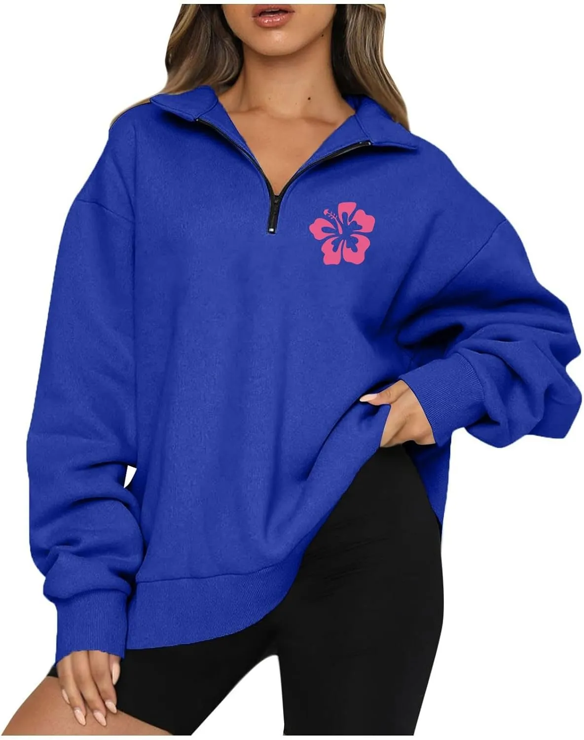 GOFULY Sweatshirt Women Oversized Fall 1/4 Zip Sweatshirt No Hoodie Winter Solid Long Sleeve Shirts Vintage Pullover Sweaters