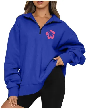GOFULY Sweatshirt Women Oversized Fall 1/4 Zip Sweatshirt No Hoodie Winter Solid Long Sleeve Shirts Vintage Pullover Sweaters