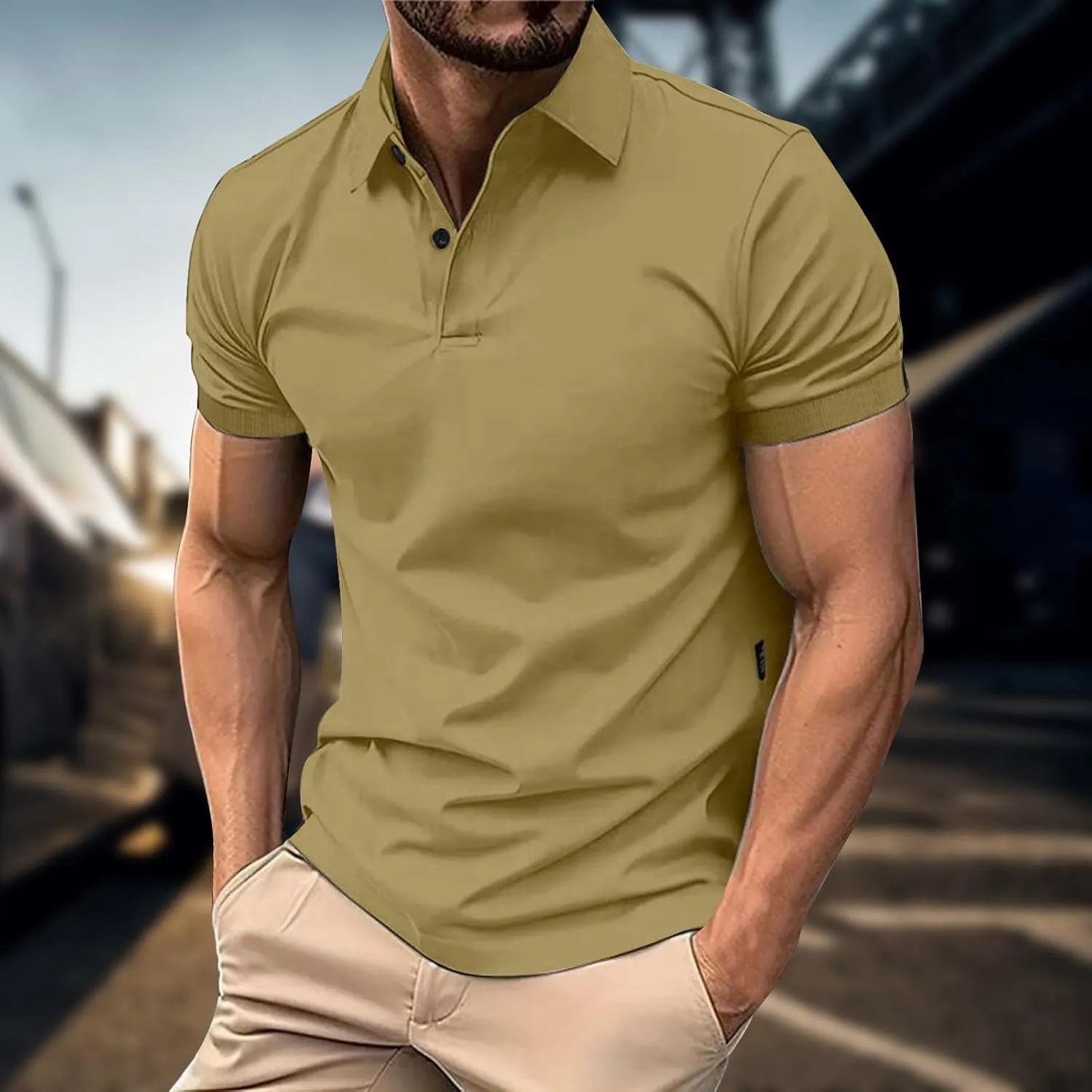 Golf Polo Shirts for Men Moisture Wicking Quick-Dry Athletic Workout Collared T-Shirts Texture Knitted Pullover Top
