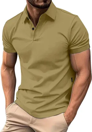 Golf Polo Shirts for Men Moisture Wicking Quick-Dry Athletic Workout Collared T-Shirts Texture Knitted Pullover Top