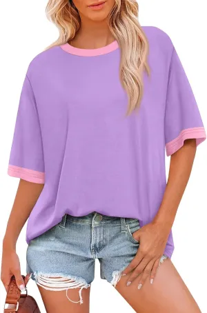 Half Sleeve Tops for Women Crew Neck Casual Summer Oversized Tshirts Trendy Going Out Tops Womens Shirts