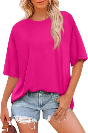 Half Sleeve Tops for Women Crew Neck Casual Summer Oversized Tshirts Trendy Going Out Tops Womens Shirts