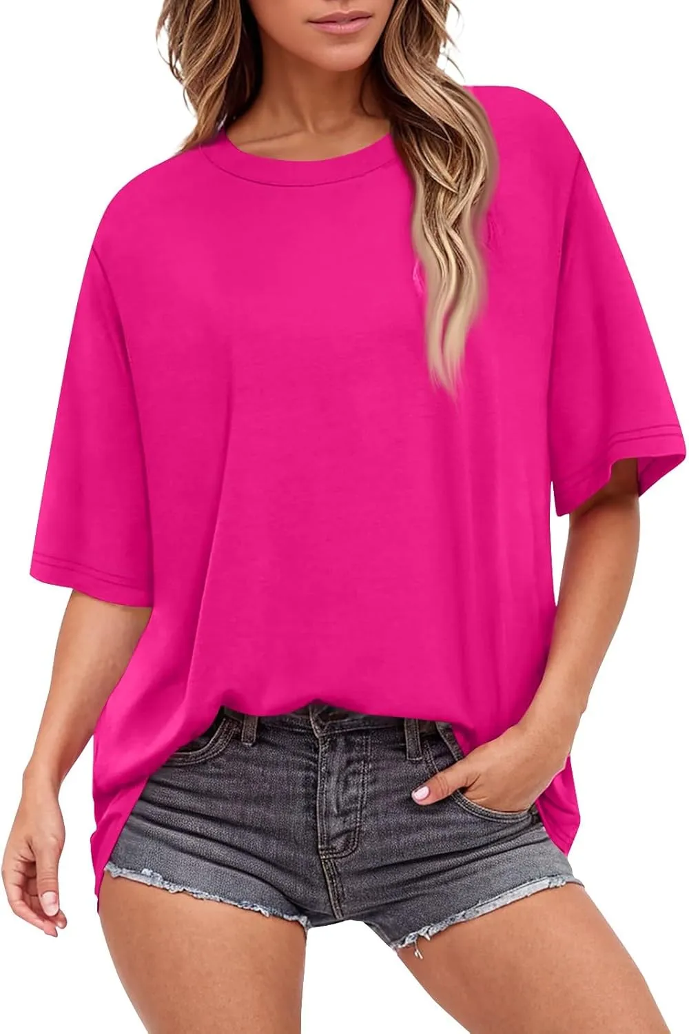 Half Sleeve Tops for Women Crew Neck Casual Summer Oversized Tshirts Trendy Going Out Tops Womens Shirts
