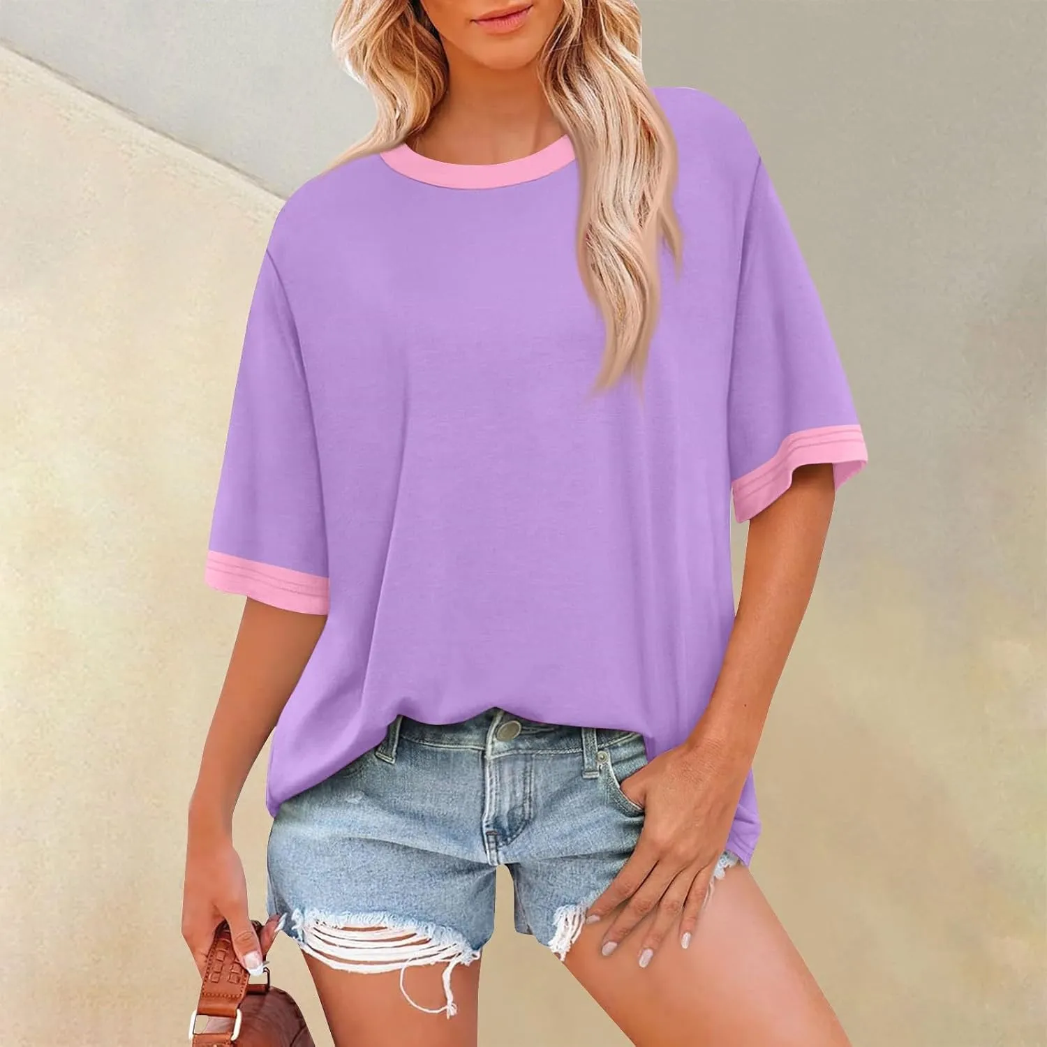 Half Sleeve Tops for Women Crew Neck Casual Summer Oversized Tshirts Trendy Going Out Tops Womens Shirts
