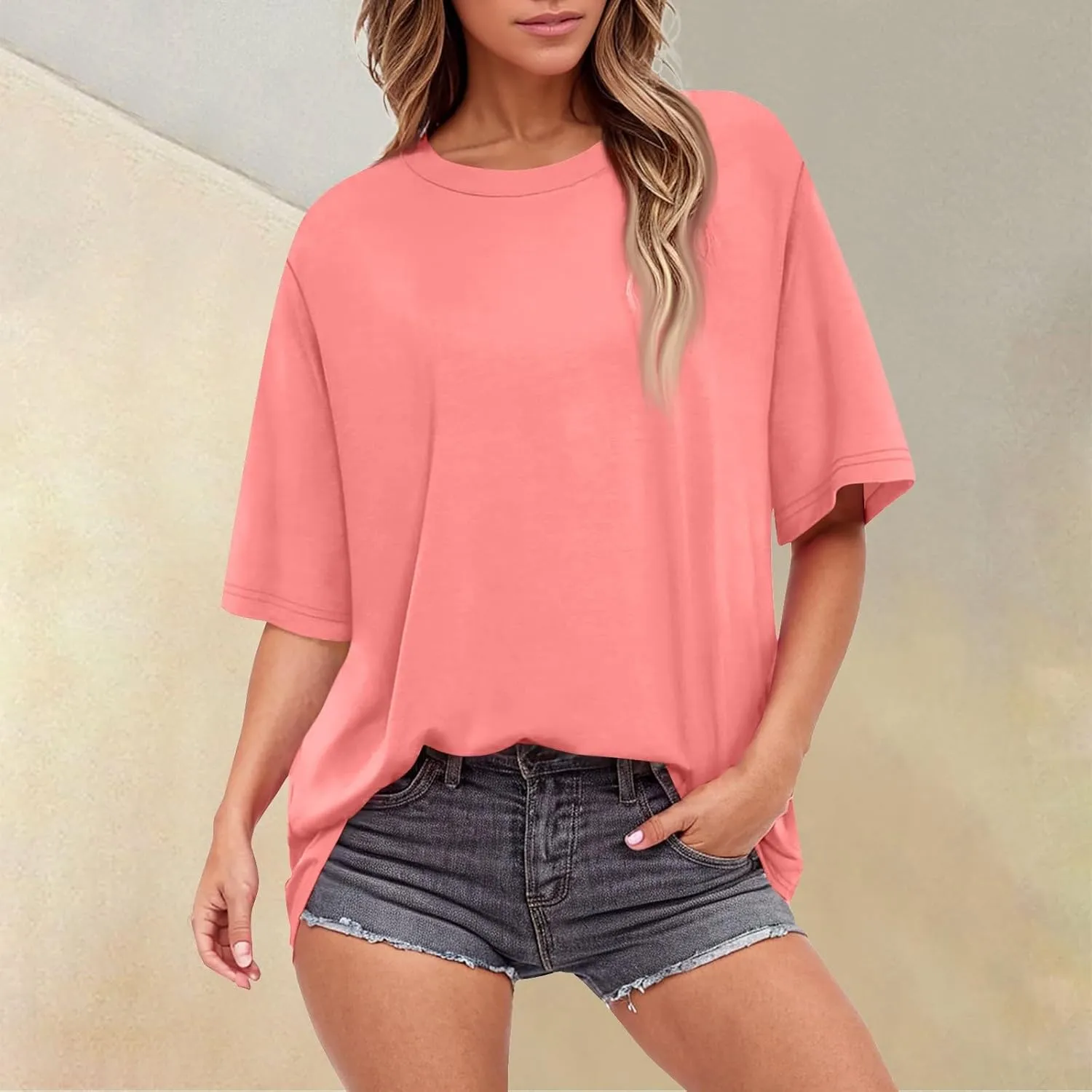 Half Sleeve Tops for Women Crew Neck Casual Summer Oversized Tshirts Trendy Going Out Tops Womens Shirts