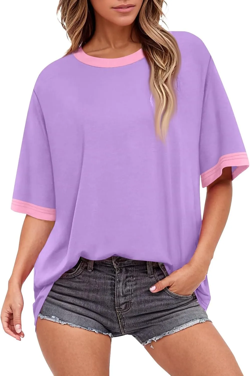 Half Sleeve Tops for Women Crew Neck Casual Summer Oversized Tshirts Trendy Going Out Tops Womens Shirts