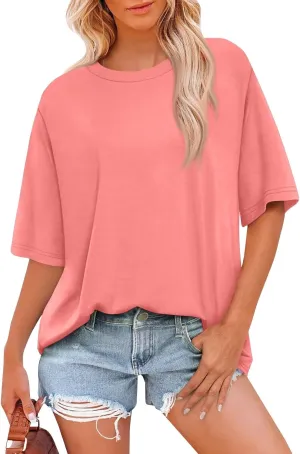 Half Sleeve Tops for Women Crew Neck Casual Summer Oversized Tshirts Trendy Going Out Tops Womens Shirts