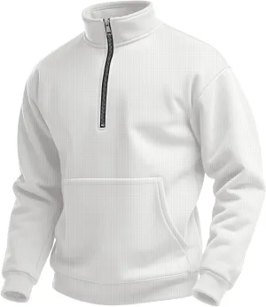 Half Zip Pullover Men Lightweight Waffle Long Sleeve Shirts Casual Comfy Mock Neck Sweatshirt with Pocket Polos