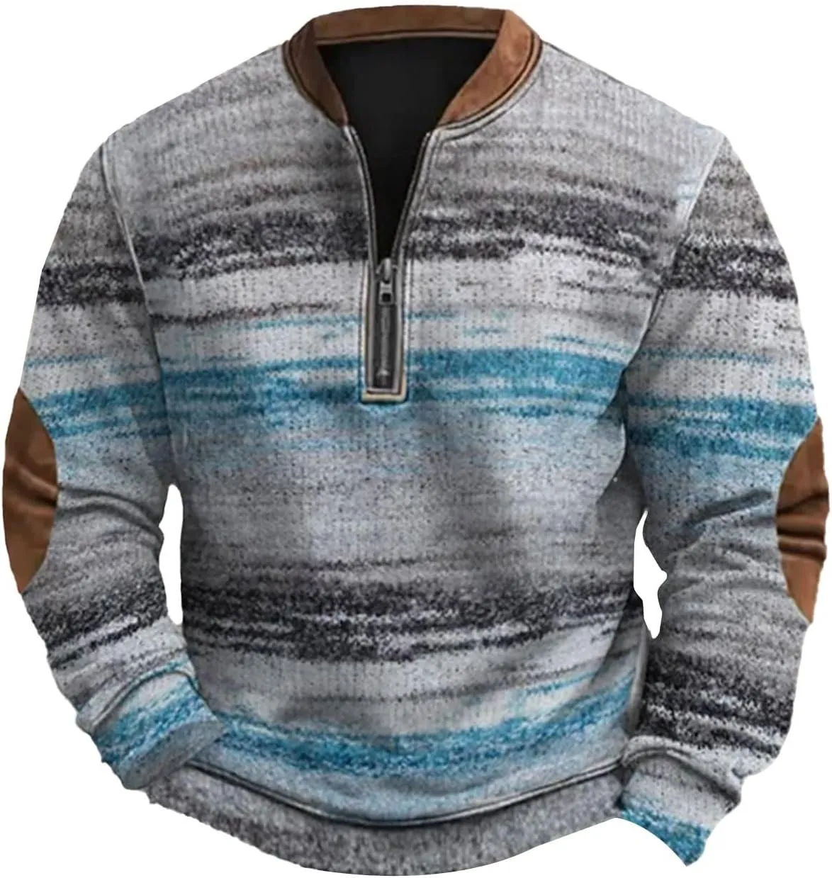 Half Zip Pullover Vintage Long Sleeve Sweatshirt Elbow Patch Sweatshirt Fashion Hoodless Western Top