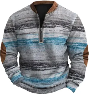 Half Zip Pullover Vintage Long Sleeve Sweatshirt Elbow Patch Sweatshirt Fashion Hoodless Western Top
