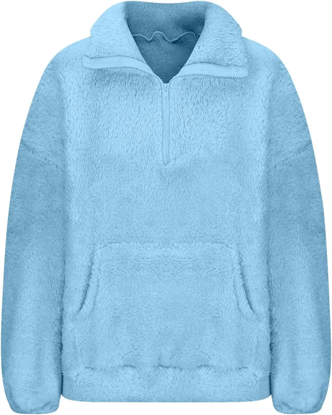 Half Zip Pullover Women Sherpa Fleece Jacket Long Sleeve Sweatshirt Fuzzy Sweater Teddy Bear Jacket Winter Clothes