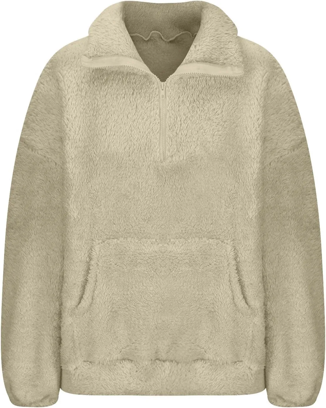 Half Zip Pullover Women Sherpa Fleece Jacket Long Sleeve Sweatshirt Fuzzy Sweater Teddy Bear Jacket Winter Clothes