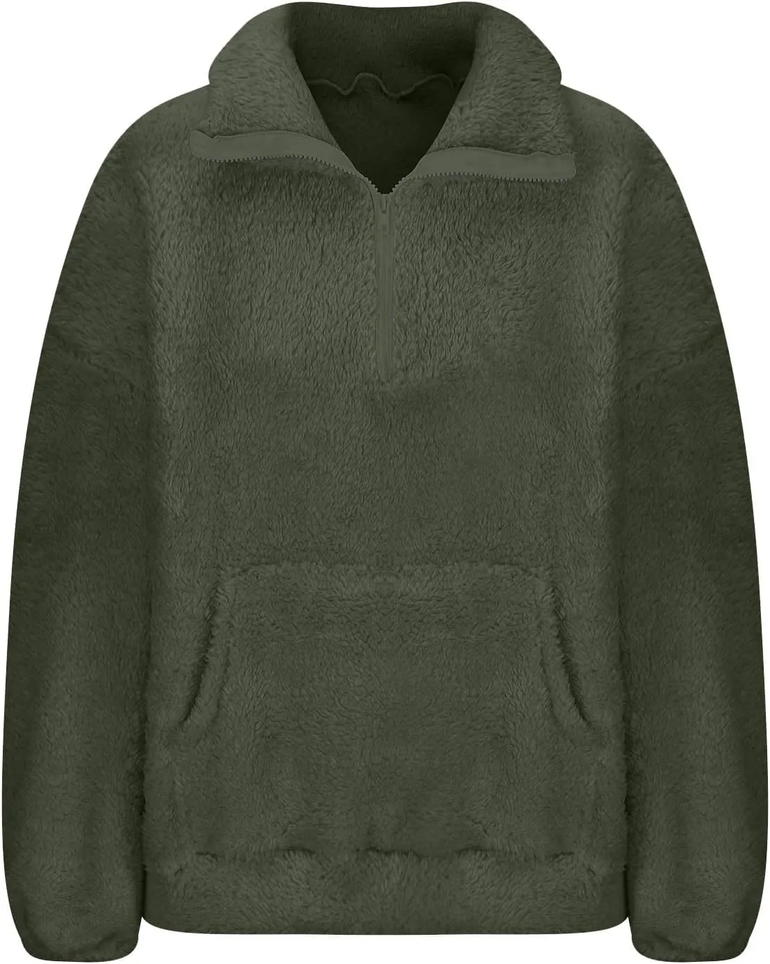 Half Zip Pullover Women Sherpa Fleece Jacket Long Sleeve Sweatshirt Fuzzy Sweater Teddy Bear Jacket Winter Clothes