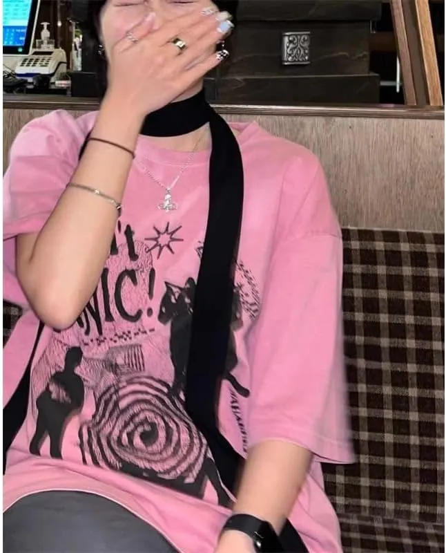 Harajuku Y2k Graphic Tee Y2k Shirt 2000s Oversized Graphic Tees Emo Vintage T Shirts Y2k Clothes