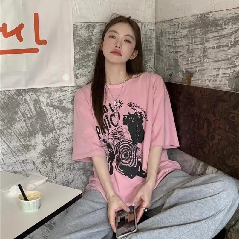 Harajuku Y2k Graphic Tee Y2k Shirt 2000s Oversized Graphic Tees Emo Vintage T Shirts Y2k Clothes