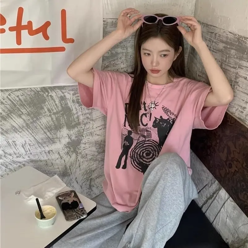 Harajuku Y2k Graphic Tee Y2k Shirt 2000s Oversized Graphic Tees Emo Vintage T Shirts Y2k Clothes