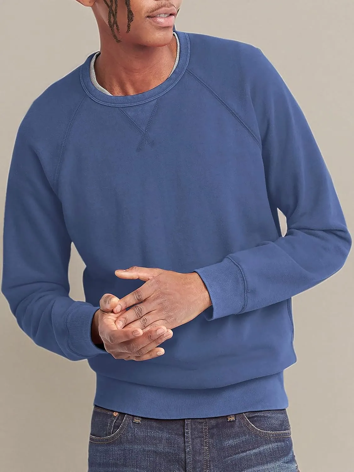 Hat and Beyond Mens French Terry Crewneck Sweatshirt Lightweight Fleece Pullover Sweater