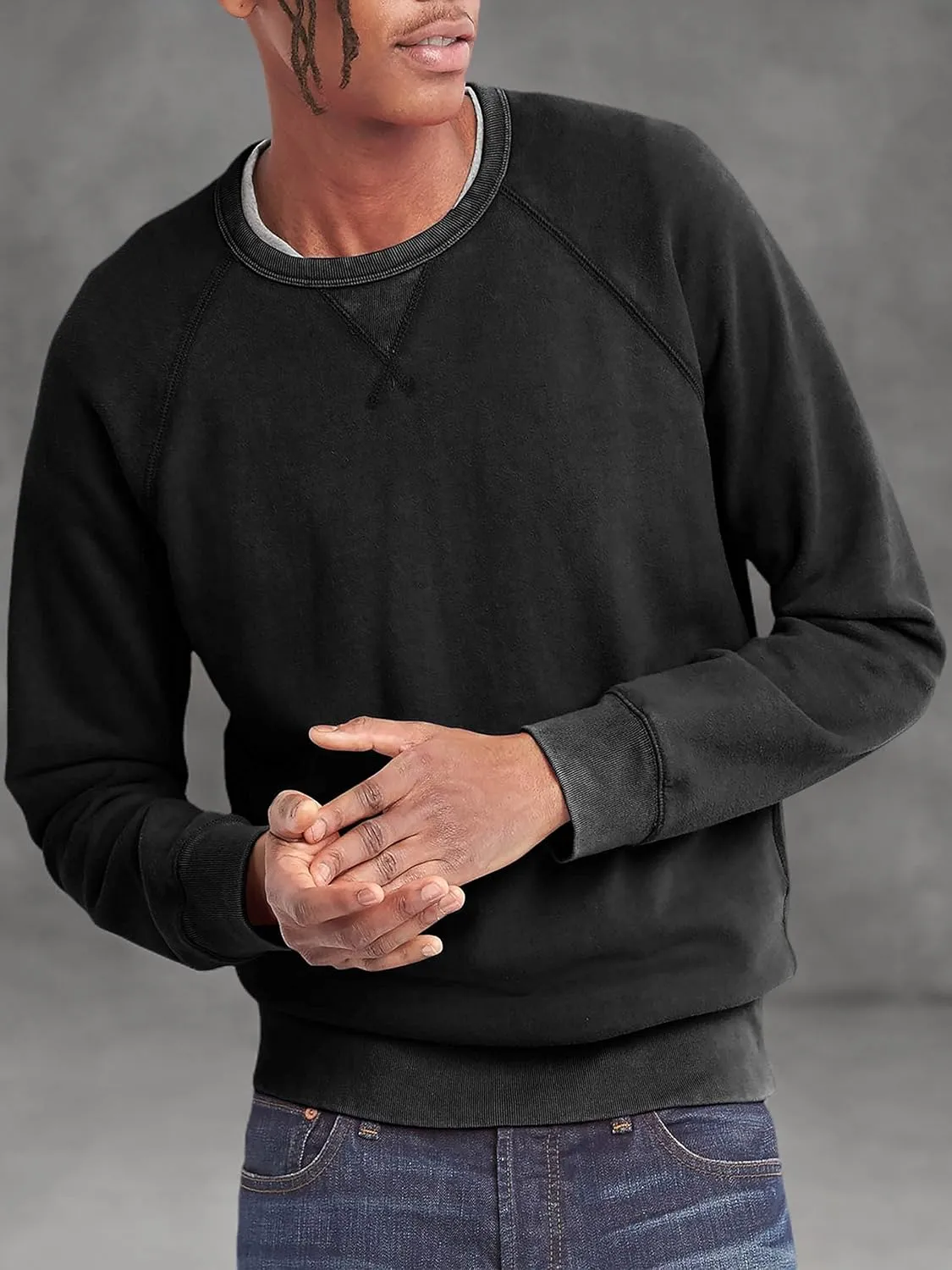 Hat and Beyond Mens French Terry Crewneck Sweatshirt Lightweight Fleece Pullover Sweater