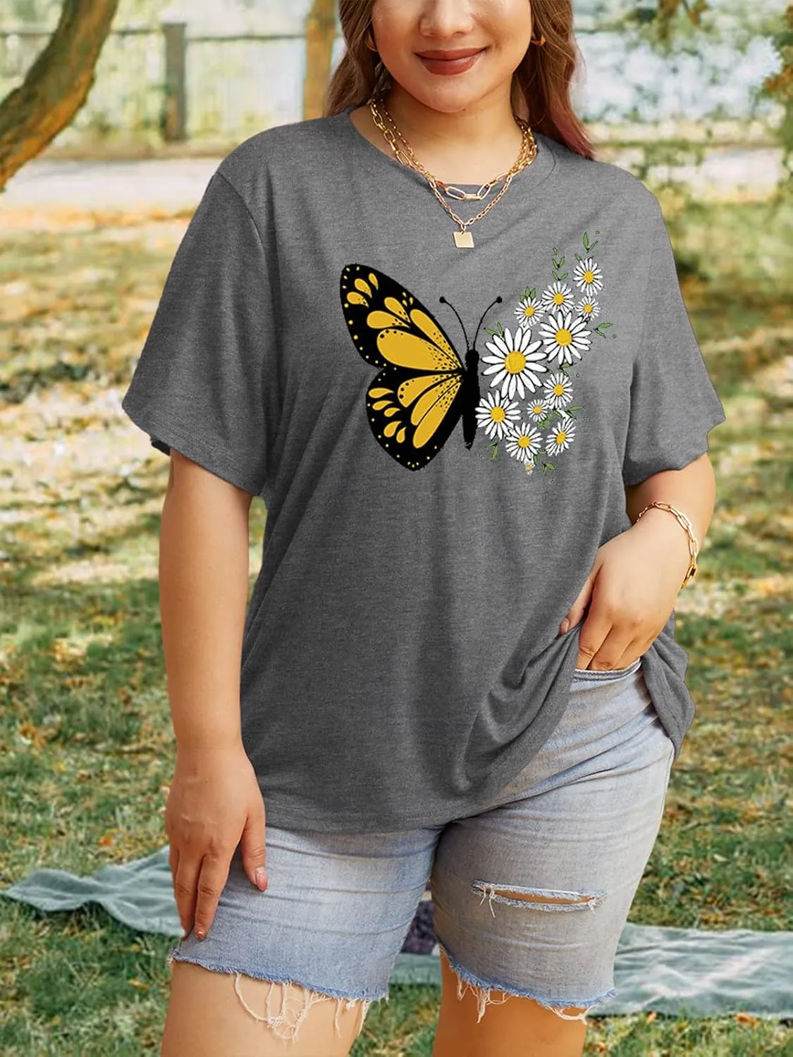 HDLTE Women Plus Size T Shirts Short Sleeve Casual Graphic Tee Tops