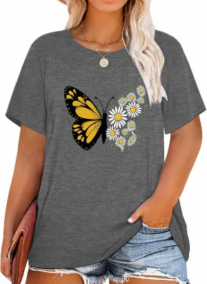 HDLTE Women Plus Size T Shirts Short Sleeve Casual Graphic Tee Tops