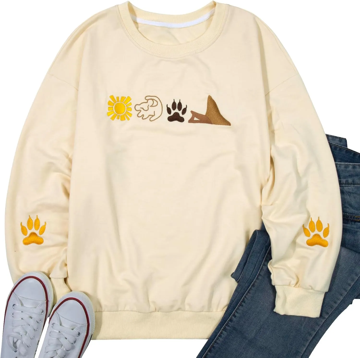 HEBBE Lion Sweatshirt For Women Lion Graphic Sweatshirts Embroidered Sweaters Casual Crewneck Pullover Tops