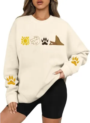 HEBBE Lion Sweatshirt For Women Lion Graphic Sweatshirts Embroidered Sweaters Casual Crewneck Pullover Tops