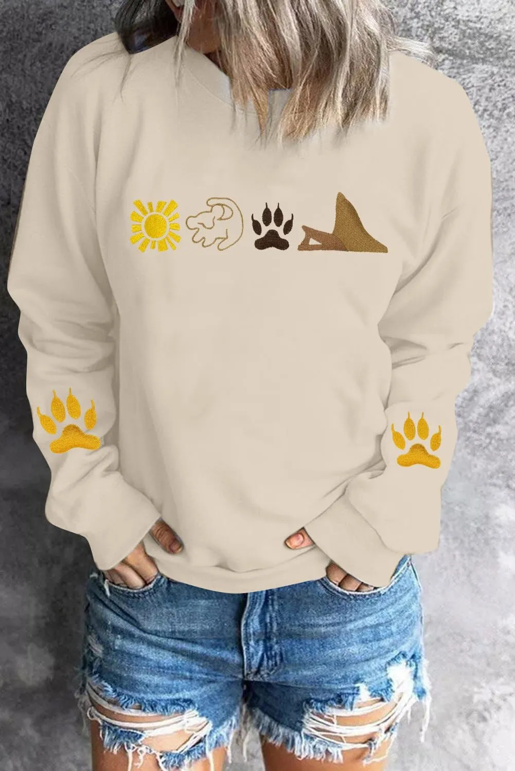 HEBBE Lion Sweatshirt For Women Lion Graphic Sweatshirts Embroidered Sweaters Casual Crewneck Pullover Tops