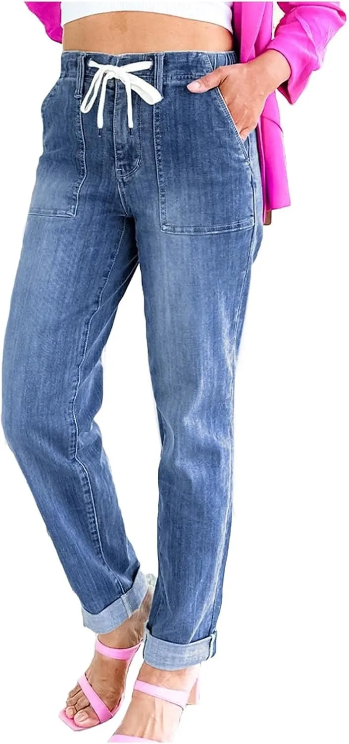 High Waisted Jeans for Women Classic Stretch Butt Lifting Pencil Pants Solid Color Pull On Jeggings Jeans